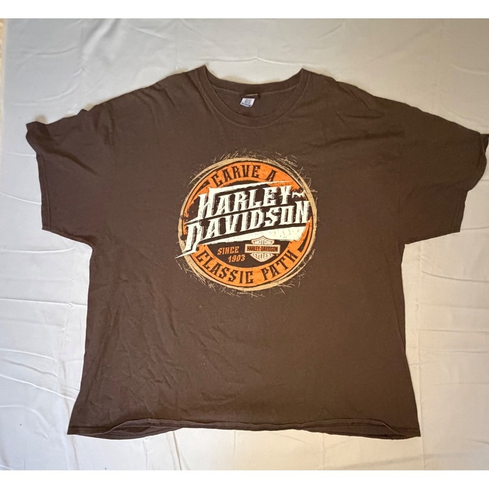 Harley-Davidson T-Shirt Mens 3XL Brown Carve A Classic‎ Path Texas Graphic